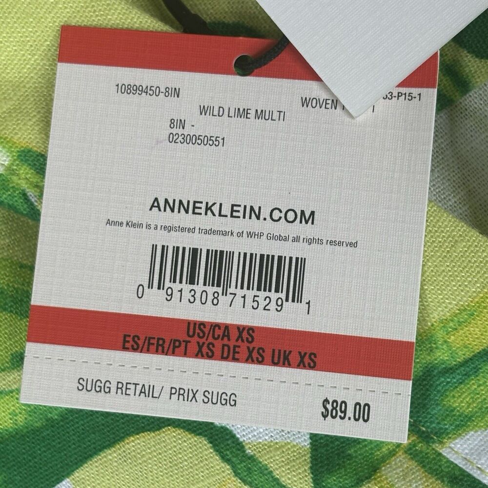 Anne Klein Linen Shirt Womens X-Small Green Tunic Palm 3/4 Sleeve Button New $89 - Picture 6 of 16